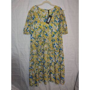 Influence Women's PLUS Size 22 Yellow/Blue Floral Design Dress